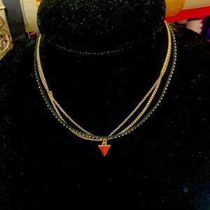 3 layers Necklace 2 chain, one leather with golden steel pebbles and Arrow